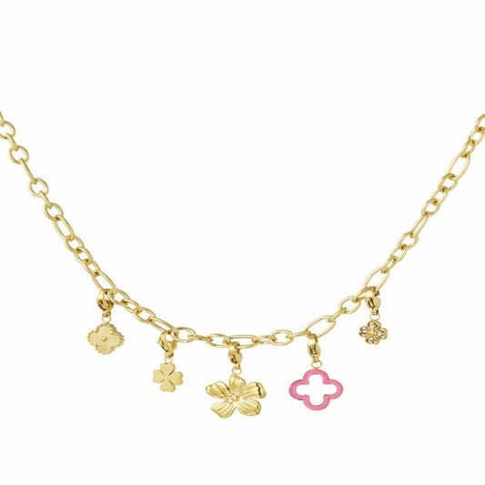 Ketting met klaver en bloemen bedels